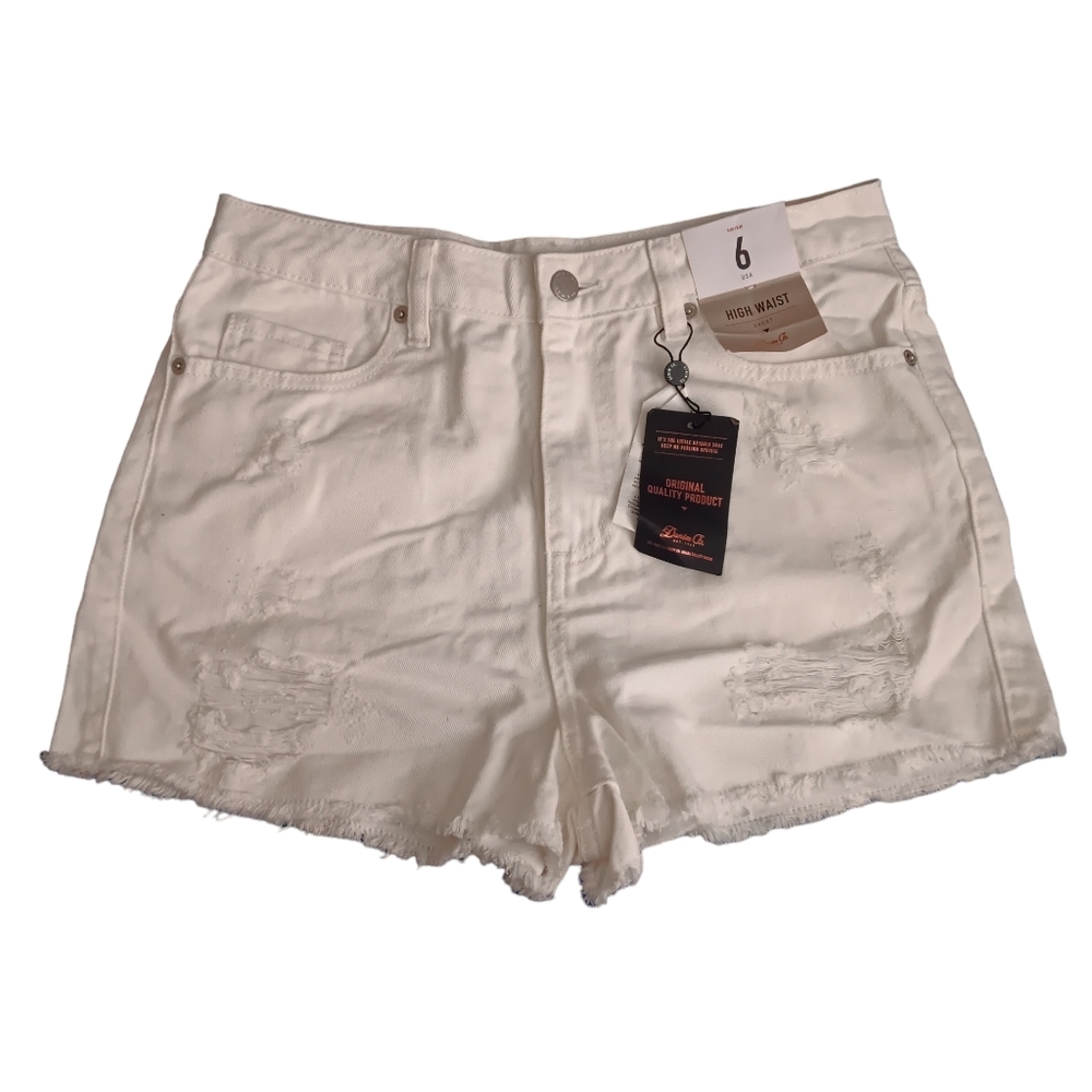 Denim Co@Primark Distressed Off White High Waist Shorts Women's Size 6 NWT